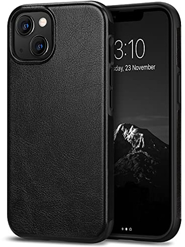 TENDLIN Kompatibel mit iPhone 13 Hülle, Leder und TPU Silikon Hybrid Handyhülle (Schwarz)