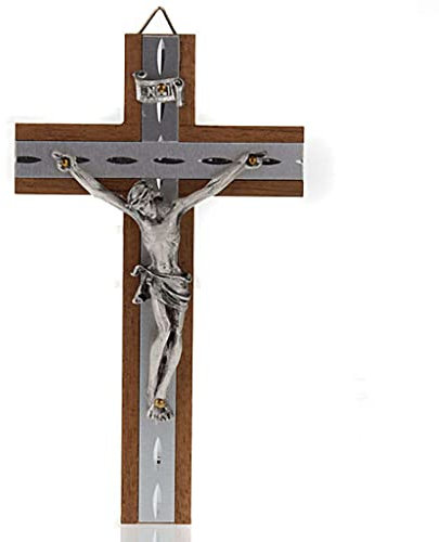 Holyart Crocefisso Metallo Argentato Legno Alluminio