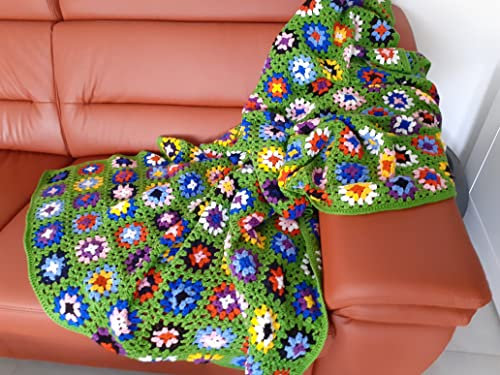 Patchwork Decke 120x200, grün, XXL, Tagesdecke, Plaid, gehäkelt, Granny Square, Handarbeit, Vintage Look