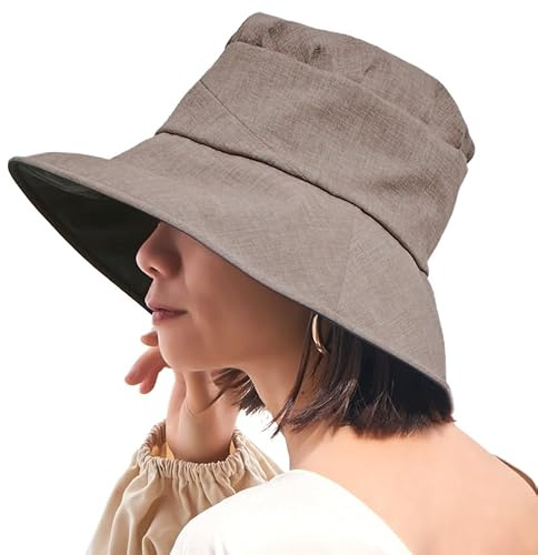 CHARM Damen Sonnenhut UVSchutz Strandhut - Sommerhut Breite Krempe Japanisch Hellbraun