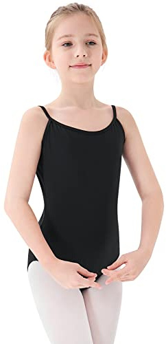 PLIKSUVER Leotardos de ballet para niñas, leotardos de gimnasia y danza con correas ajustables, camisola nude, sin costuras, ropa interior para mujeres, niñas y niños pequeños, Negro, 140（Height:130