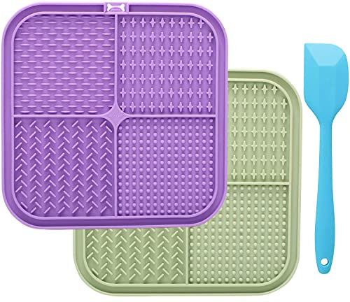 Leckmatte Hund, 2 Stück Schleckmatte Hund mit 1 Silikonspatel, Super Starke Saugkraft BPA-frei Slow Feeder Hunde Lecken Pad für Haustier Baden, Fellpflege