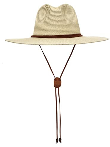EPERDE Sombrero de paja Panamá de ala ancha para mujeres y hombres, con correa para la barbilla, para verano, jardín, playa
