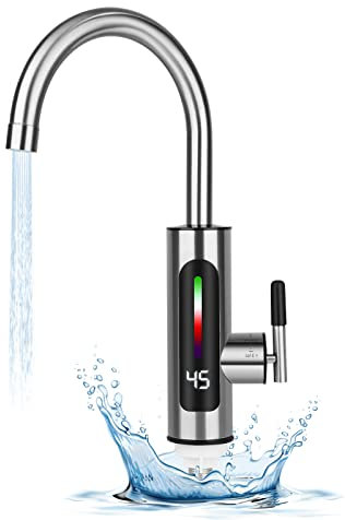 Heiß- Und Kaltwasserhahn, Edelstahl-elektrohahn, LED-temperaturanzeige, Küchenarmatur, Wasserhahn für die Küche Mit Durchlauferhitzer, 360 ° Drehbarer Wasserhahnaufsatz
