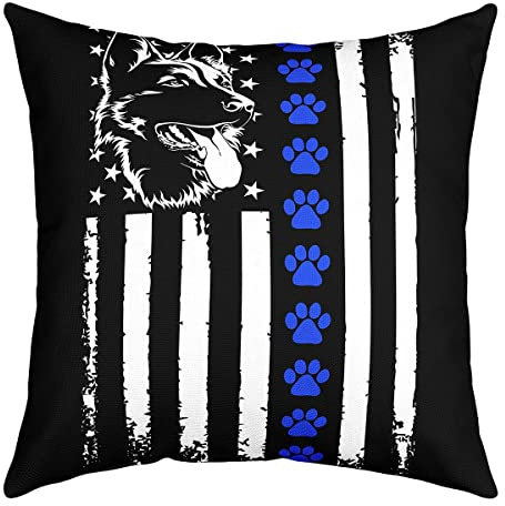 richhome Federa per cuscino con bandiera americana con stampa di zampe, blu fumetto, per bambini, adolescenti, adulti, nero, bianco, strisce, graffiti, stile rustico occidentale, 50 x 50 cm