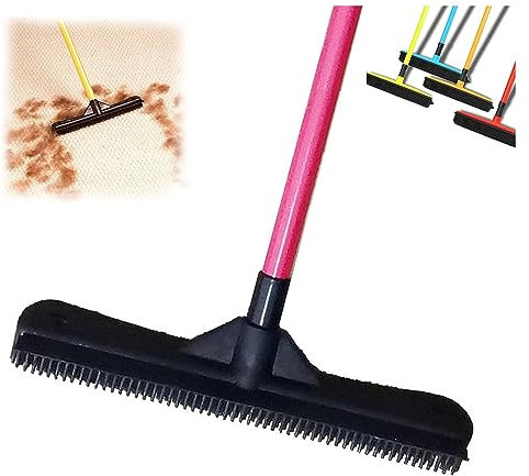Pet Hair Remover Broom, Multi-surface Squeegee Rubber Broom, Rubber Broom Pet Hair Remover, Heavy Duty Pet Hair Remover Broom, Carpet Rake for Pet Hair Removal,for Carpets,Mats,Couch (Red)