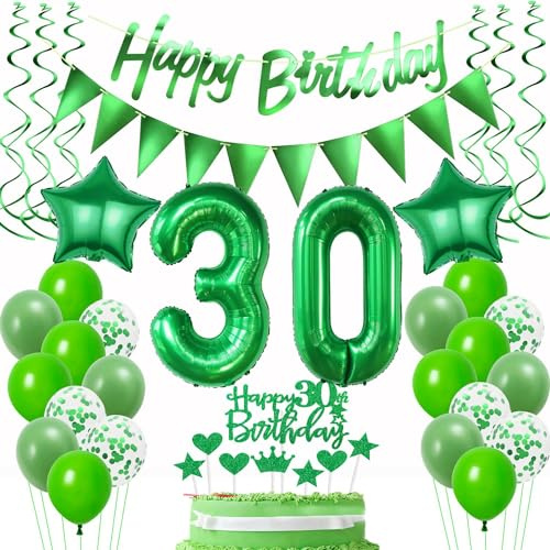 Luftballons 30. Geburtstag Mann Frauen Grün, Geburtstagsdeko 30 Jahre Mann, Ballon 30. Geburtstag Frau deko, Grün Riesen Folienballon Zahl 30, Happy 30th Birthday Deko 30.Männer Frau