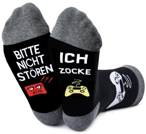 cheap4uk Geschenk für Männer Lustige Socken mit Spruch Bier Gaming Zocken Socken Herren 43-46 Geburtstagsgeschenk Weihnachten Geschenke Socken für Herren Man Papa Opa Teenager