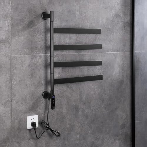MegLob Assalto Di Asciugamano Elettrico Da 140 W, 4 Battute Di Asciugamano Elettrico A Parete Classista Caldo Con Timer, Parapetto Per Asciugamani Da Bagno Con Girevole A 180 °,Nero