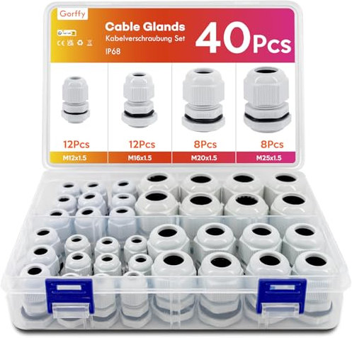 Cable Glands Mixed Set, Gorffy 52PCS Waterproof Stuffing Glands M12 M16 M20 M25, 4 Types IP68 Locknut Stuffing Glands for Garden Outdoor, Plastic Nylon Cable Conduit Waterproof Connectors Set