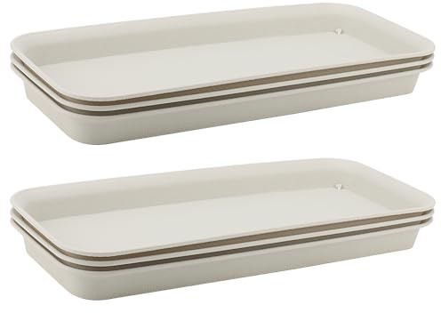 MUKCHAP 6 PCS 36.5 x 14 x 3cm Rectangular Plant Drip Tray, Rectangular Plastic Plant Saucers, Beige Flower Pot Planter Drip Trays, Top Size in 39.5 x 17cm