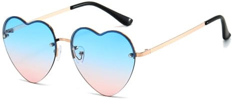 WDZAYXC Stilvolle Herz Halb-Metallrahmen Sonnenbrille in hellen Farben, perfekt für Partys und modische Events(-Blau rosa Verlauf)