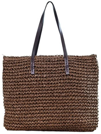 ASHSDI Strohtaschen Damen Handtasche Sommer Strandtasche Rattan Gewebte Handgemachte Große Kapazität Frauen Gewebte Tasche Weben Umhängetasche Sommer Strohsack Strandtasche (Color : B)