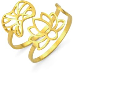 Dreamtimes Lotusblüte Blume Ringe für Frauen Libelle Ring Inspiration Lotus Blume Ringe Offen Einstellbare Finger Ring Vintage Schmuck Buddha Yoga Ring Ehering Weihnachtsgeschenke