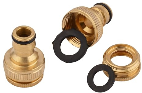 Mivos Juego de 2 racores para grifo de latón – 1/2 (21 mm) y 3/4 (26,4 mm) – Conexión rápida 2 en 1 para manguera de jardín – Fabricado