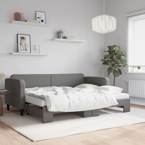 CKioict Palettenbett Modernes Bettgestell Jugendbett Tagesbett Ausziehbar mit Matratzen Dunkelgrau 80x200 cm StoffGeeignet für Gästezimmer, B&Bs, Schlafzimmer