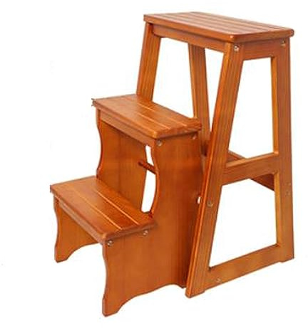 Stehleitern Klappbarer 3-stufiger Trittleiter-Thekenhocker, multifunktionaler 3-in-1-Holz-Tritthocker mit rutschfestem, breitem Pedal, Ausstellungsleiter und Ablagefach for Bibliothek, Heimküche, Haus
