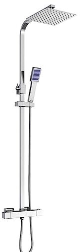 Regendusche Duscharmatur Duschset Kopfbrause 40x40cm Duschsystem Set Bad Armatur mit handbrause Duschkopf Quadratisch Thermostat Brausegarnitur 38°C für Familienbäder Hotels Fitnessstudios