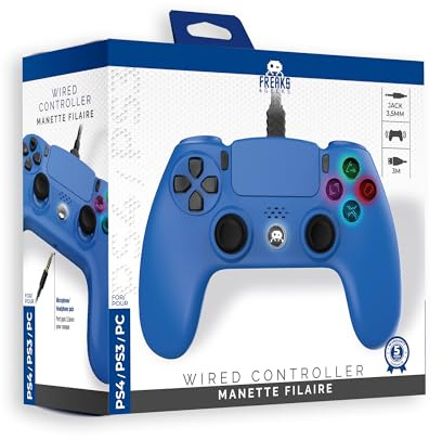 Freaks and Geeks - Manette Filaire Bleue pour PS4 avec Câble 3M avec prise Jack