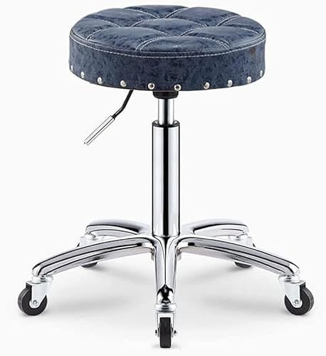 Rollhocker mit Rollen, Hocker auf Rollen, runder Rollhocker, strapazierfähig, Salon-Massage, Drehhocker, rund, verstellbar, Drehhocker (Farbe: Retro-Blau)