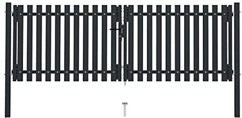 CINDERFUL Cancela Doble de Valla de Acero Gris Antracita 306x150 cm,Puerta Doble Valla Gris Antracita, Entrada Moderna para Jardín
