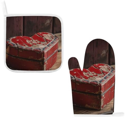 Set di 2 guanti da forno e presine a forma di cuore, resistenti al calore, guanti da cucina e cuscinetti caldi, antiscivolo, impermeabili, per cottura al forno, barbecue