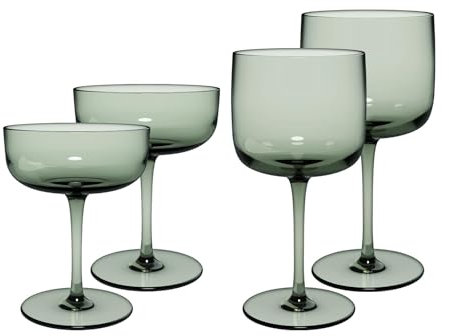 Villeroy & Boch like. by Like Sage Wein- & Sektgläser-Set 4-teilig, Weingläser (350 ml) und Sektschalen (190 ml), Kristallglas, Grün