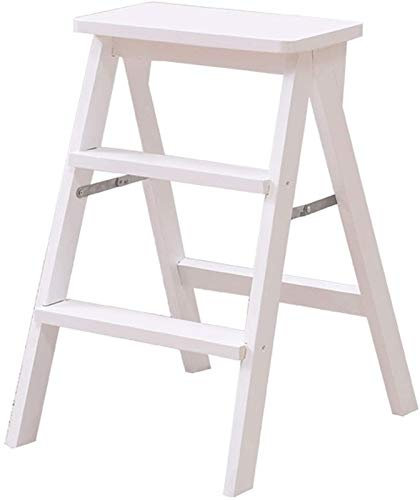 Marchepied Portable escabeau de Cuisine Couleur Bois Tabouret à 2 marches, Pieds antidérapants/Blanc