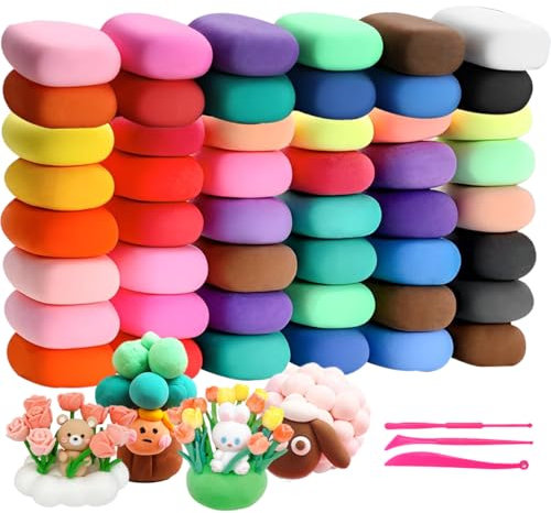 Modelliermasse Lufttrocknend,48 Farben Knete Lufttrocknend für Kinder,Lufttrockener Magischer Knete,Geschenk für Jungen und Mädchen im Alter von 3-12 Jahren