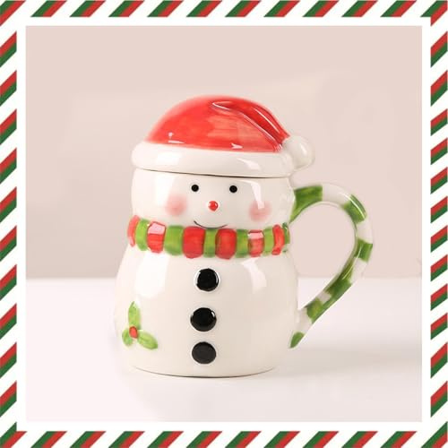 400ml Weihnachtstasse, 3D Christmas Mug Keramik, Geschenkverpackung, 1 Tasse, 1 Deckel (Schneemann)