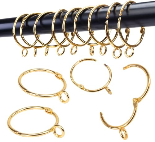 Öffnende Vorhangringe mit Öse, 24 Vorhangringe, Gardinenringe, 3,2 cm Innendurchmesser, Scharnier-Schnappverbindung, passend für Gardinenstangen bis 2,5 cm, Gold TXZWJZ
