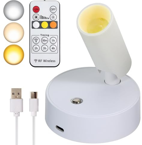 VIGMOJ LED Wireless Spotlights with Remote Up Lights Indoor Dimmable Picture Light Battery Operated with Timer, Rechargeable Spot Lights Accent Uplighting for Plant Wall Art Dartboard