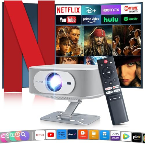 Salange Proiettore ufficiale Netflix 】 1080P nativo supporta proiettore 4K, con WiFi e Bluetooth 5.2 【Messa a fuoco elettronica e correzione automatica】 One Click Use Built-in