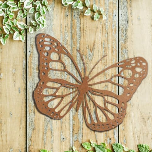 Large Rusted Butterfly Silhouette Wall Art, Metal Indoor & Outdoor Decoration Home or Garden, Rustic Wall Hanging Gift 24 x 38mm 24 x 38 cm