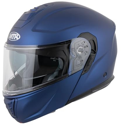 MTR K-4 Evo Klapphelm, als Jethelm & Integralhelm ECE 22.06 Geprüft, Motorradhelm mit Sonnenvisier, Mopedhelm mit Komfort-Innenfutter, Motorradhelm Herren & Damen, Matt Blau, L