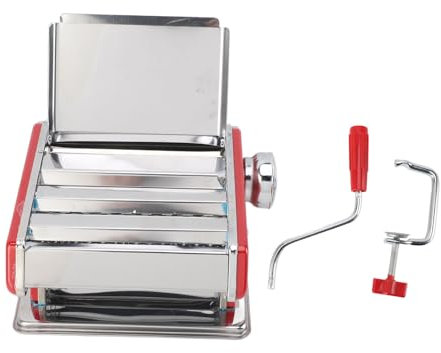 Riuulity Machine à Rouler la Pâte Manuelle, Machine Multifonctionnelle de Fabrication de Nouilles à épaisseur Réglable en Acier Inoxydable avec 3 Tailles de Nouilles (Rouge)