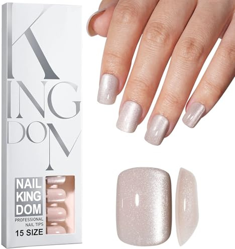 GZMAYUEN Lot de 120 faux ongles à coller - Ongles courts Cat Eye, faux ongles blancs Cateye, pointes d'ongles artificielles pour femmes et filles