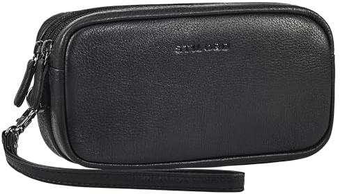 STILORD Tiber Moderne Handgelenktasche Herren Leder mit Doppelkammer Männer Handtasche Clutch 6,5 Zoll Smartphone optimal für Reisen Festival Herrenhandtasche Echtleder Farbe:schwarz