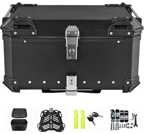 Top Case Moto, portabagagli impermeabili per motociclette, bauletto per moto con serratura di sicurezza, per stoccaggio caschi, in alluminio, adatto per la maggior parte di moto e maxi scooter, 65 l