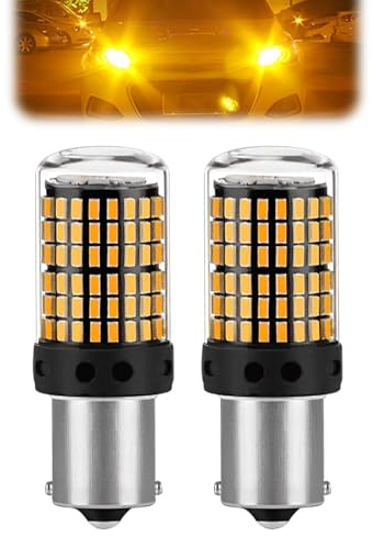 Uoww 2Pcs PY21W LED Bulbs Amber Yellow 1156 BAU15S, 2800LM Super Bright Turn Signal Lights, 144SMD 3014 12V-24V Chip High Brightness Waterproof Car Indicator Lamps, Non Canbus