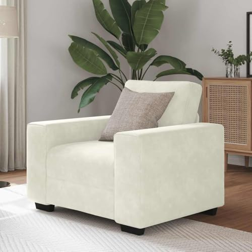YuuSsea Fåtölj krämfärgad 60 cm, sammet, relaxsoffa med stoppning, vardagsrum sovrum, bekväm läsfåtölj, modern loungefåtölj för hemmet