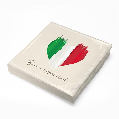 itenga 20 tovaglioli con bandiera italiana, 30 x 30 cm, 3 veli, buon appetito, tovaglioli di carta, confezione da 20 pezzi