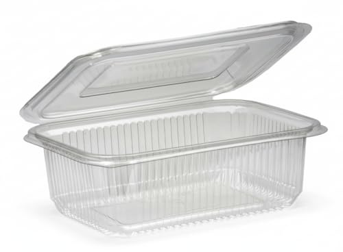 200 x 750ml Clear Hinged Takeaway Containers with Lids - Reusable Clamshell Food Boxes – Freezer Safe, Stackable, Catering Grade Packaging for Cakes, Salads, Pasta & Sandwiches