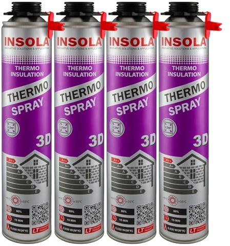Sprühdämmung 850ml PU-Sprühisolierung INSOLA Thermo Spray 3D Isolierschaum Wärmedämmung Schallschutz Sprühschaum für schwer zugängliche Stellen Bau Innen Außen