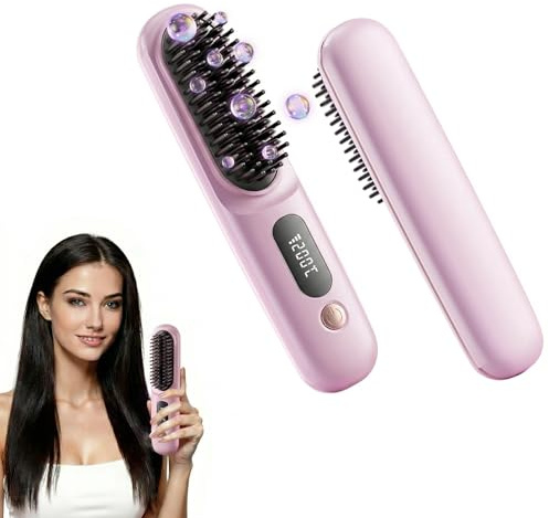 New Go Brush Pro 2026 Cordless Hair Straightener Brush, 79 Teeth for MCH Salon Smoothness, 199M Ionic, 1-MIN Fast Heat, 4000mAh 40-Min Runtime, 3-Temp&Travel, Auto Shut-Off, Used for Fine to Wavy Hair