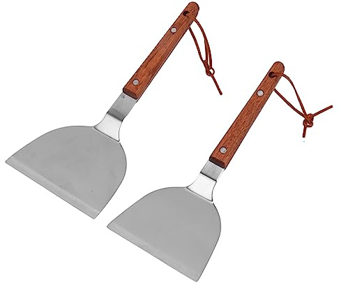 Tnfeeon Juego de Espátula para Parrilla, Juego de Herramientas de Plancha de Acero Inoxidable para Cocinar Barbacoa, Volteador Plano Duradero con de Madera para Voltear y Asar Perfectos (Espátula