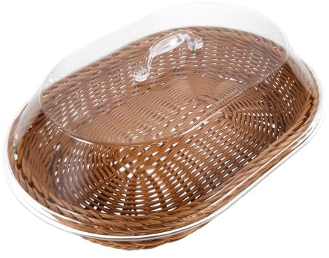 PACKOVE Corbeille à Pain Tressée avec Couvercle Transparent, Panier Alimentaire en Acrylique et Pp, Panier de Rangement pour Fruits et Snacks, Plateau de Service Maison Boulangerie