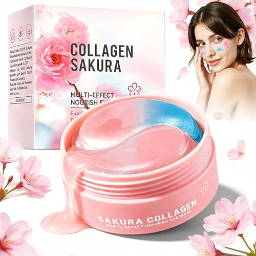 60 Parches Ojos Antiarrugas Para Bolsas Y Ojeras, Eye Patches Para Ojeras Y Arrugas, Parches De Ojos Con Flores De Cerezo Y Colágeno, Colágeno Eye Patch Anti-Aging, Unisexo