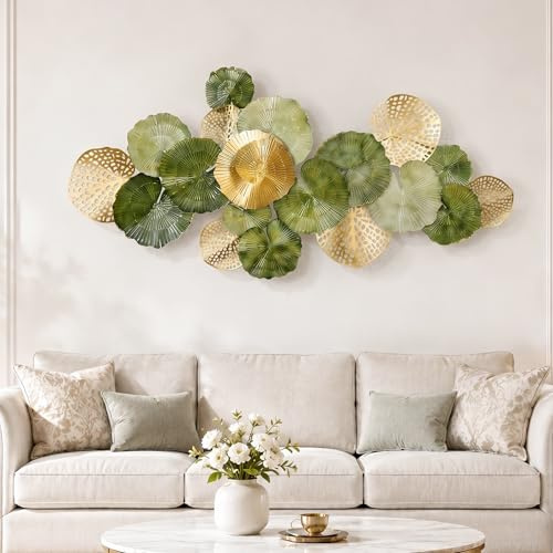 Generisch Große Wanddeko Metall,mit Lotus Design,für Wanddeko Wohnzimmer | Einfach Montierbar,Horizontal & Vertikal Aufhängbar,Viele Varianten Zur Auswahl,Passt Zu Wohn- Und Schlafzimmerstil 130×64cm