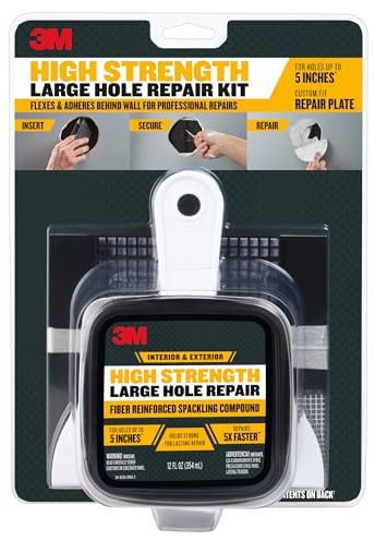3M High Strength Large Hole Repair Kit, Includes Fiber Reinforced Spackling Compound (12 oz.), Repair Plate, Putty Knife and Sanding Sponge, For Easy Wall Repair, No Shrinking or Cracking (LHR-KIT)